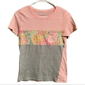 AEROPOSTALE Tropical Floral Color-Block Pink Gray Shirt Size Small